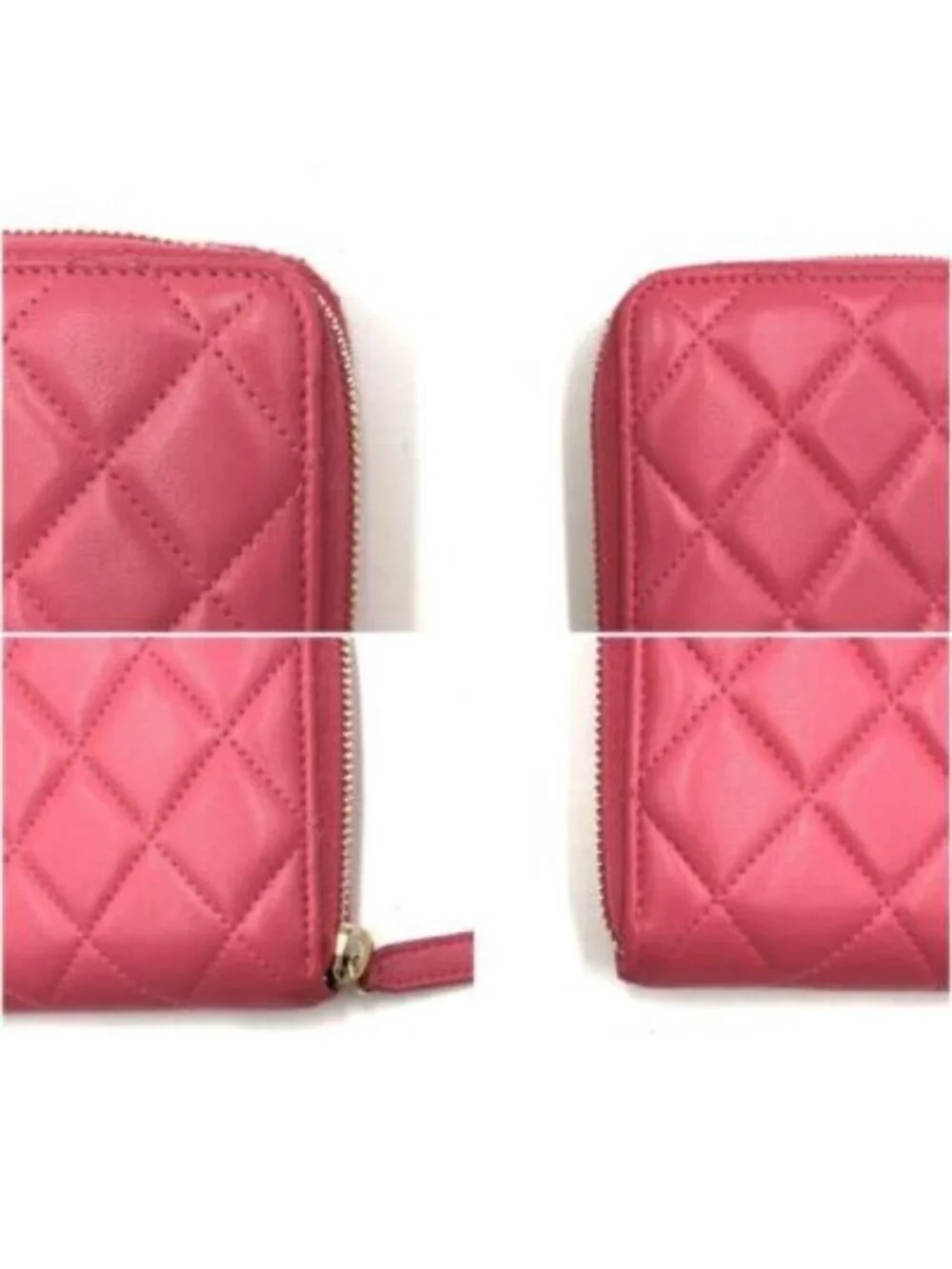 Chanel Pink Lambskin Rhinestone Quilted Long Wallet Lucky Charm Camellia